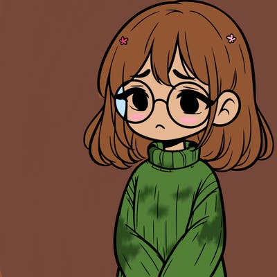 sad girl with glasses in a sweater