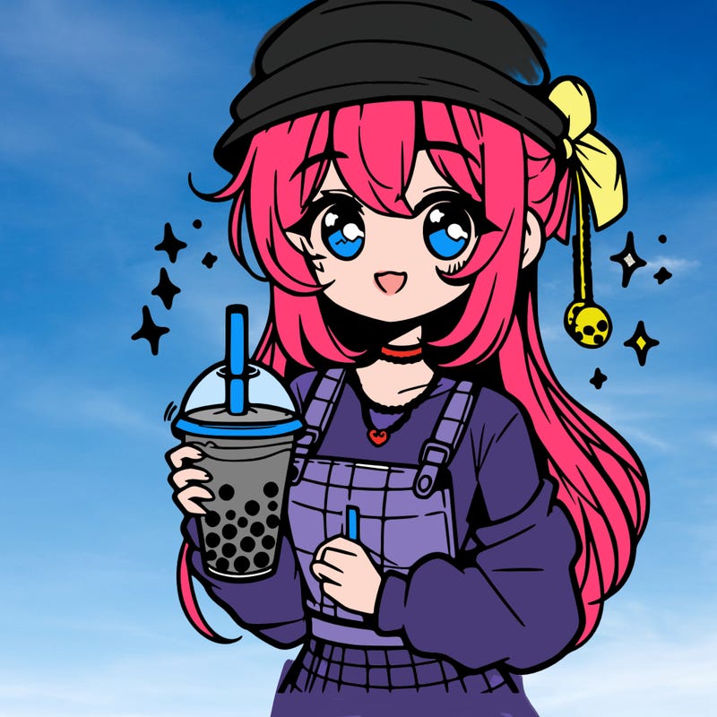 manga girl holding boba tea