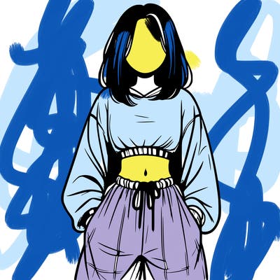 realistic girl faceless with baggy pants and a crop top