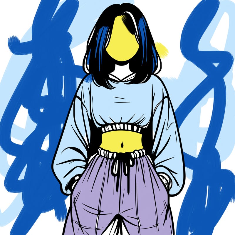 realistic girl faceless with baggy pants and a crop top