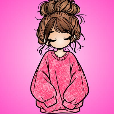 girl with baggy sweatshirt and messy bun