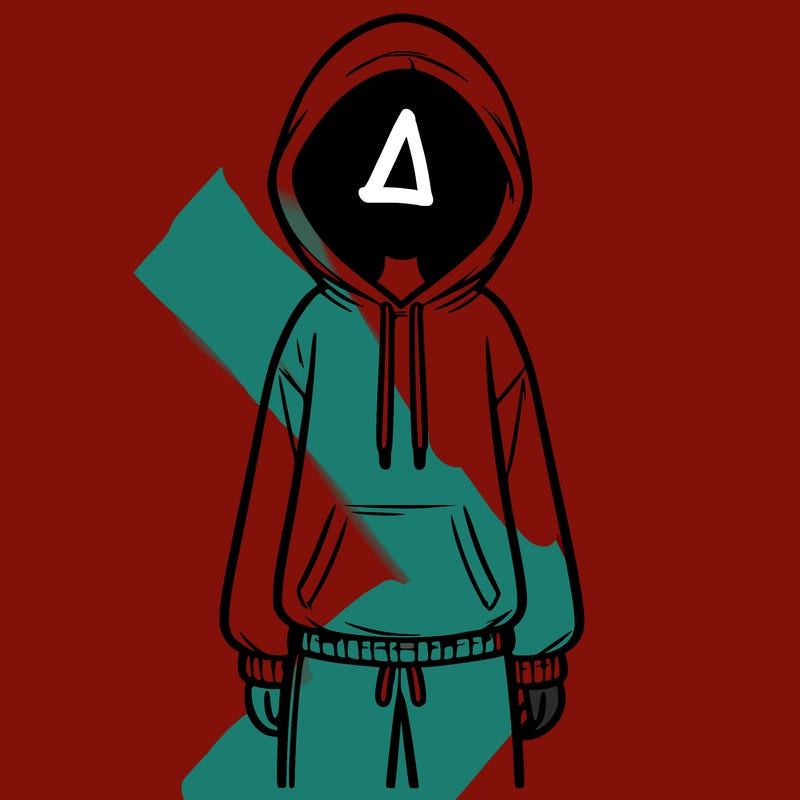 faceless girl in a tracksuit with a hood on and no hair