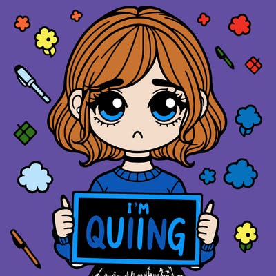 a girl holding a sign saying i'm quitting