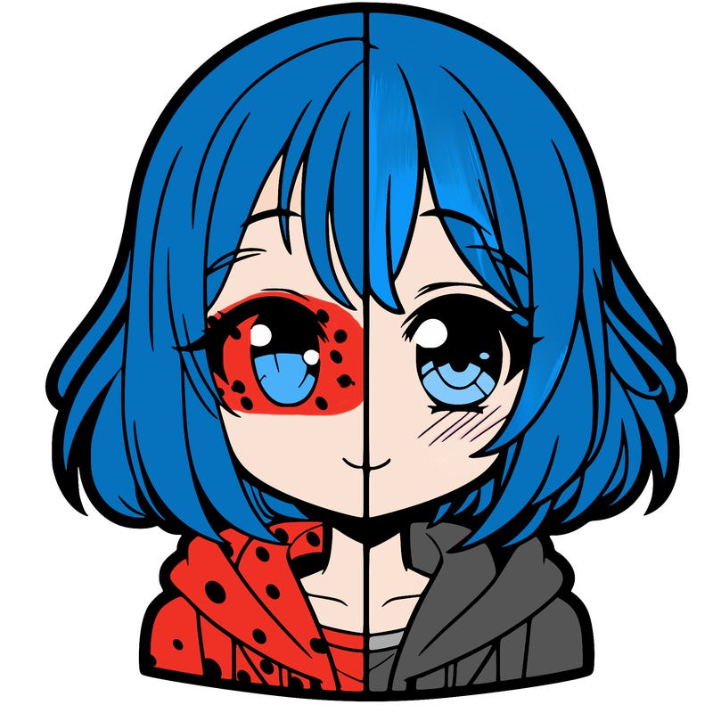 animated girl half anime