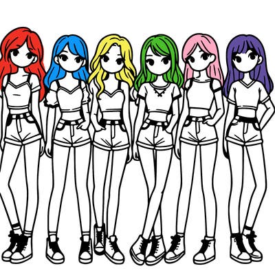 a group of girls wearing crop tops and shorts