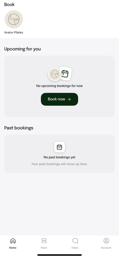 Avalon Pilates - Avalon Pilates app home screen displaying class booking and schedule management