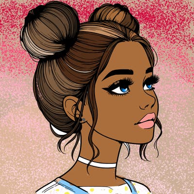 realistic girl with buns on the top of her head