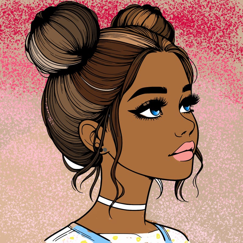 realistic girl with buns on the top of her head