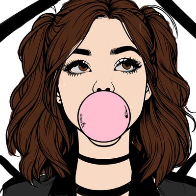 realististic girl blowing bubble -gum