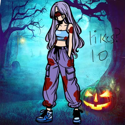 girl in baggy pants crop top and long hair