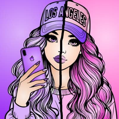 realistic beautiful girl wearing los ángeles cap holding an iphone