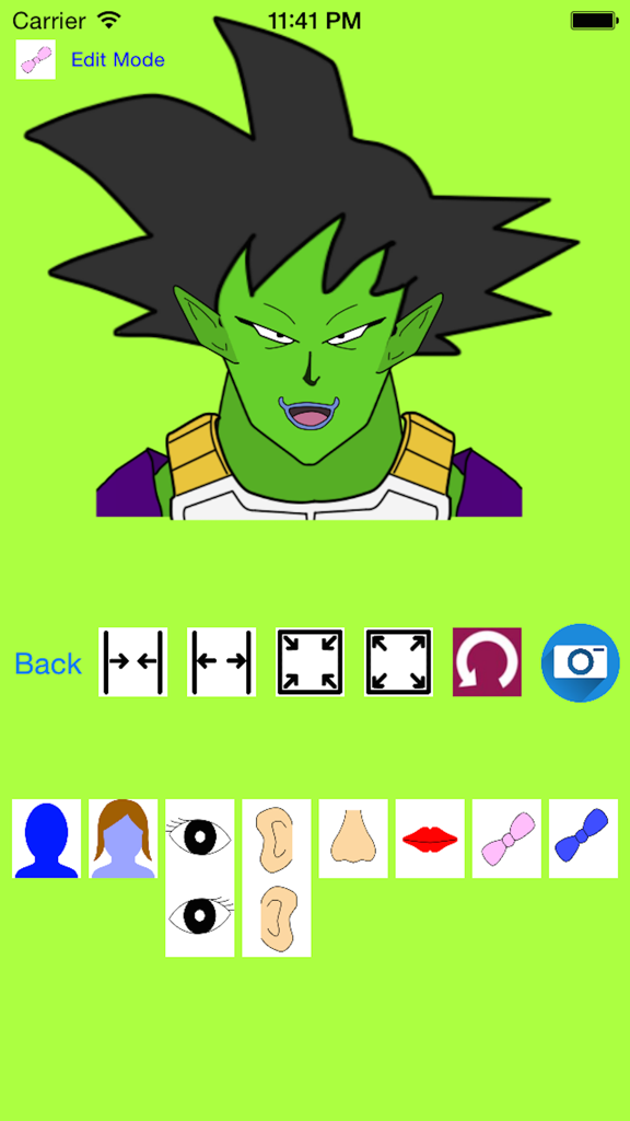 CharacterMaker for Dragon Ball - Interface of the Character Maker app for Dragon Ball showing character customization with editing tools