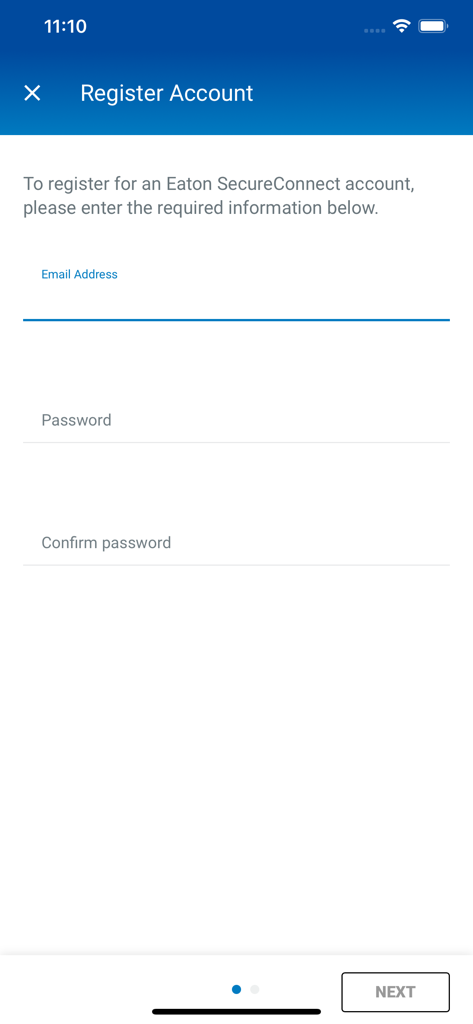 Eaton SecureConnect - Eaton SecureConnect account registration screen