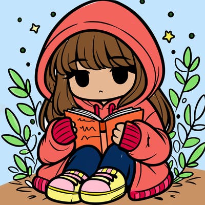 girl in oversized hoodie reading a book
