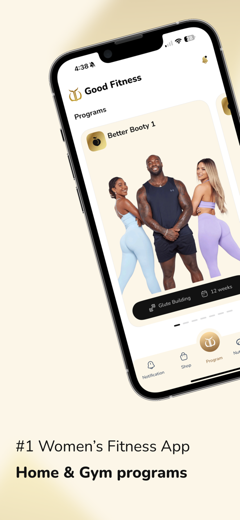 Good Fitness - Good Fitness mobile app interface showing a 12 week women fitness program
