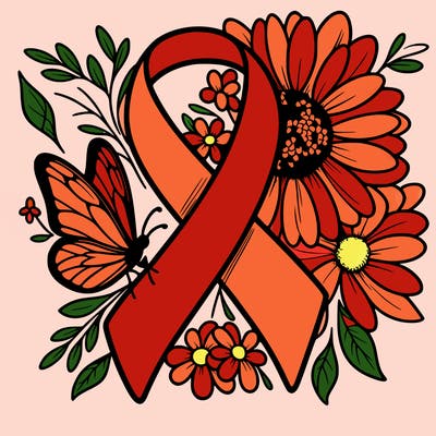 cancer awareness symbol with flowers and butterflies