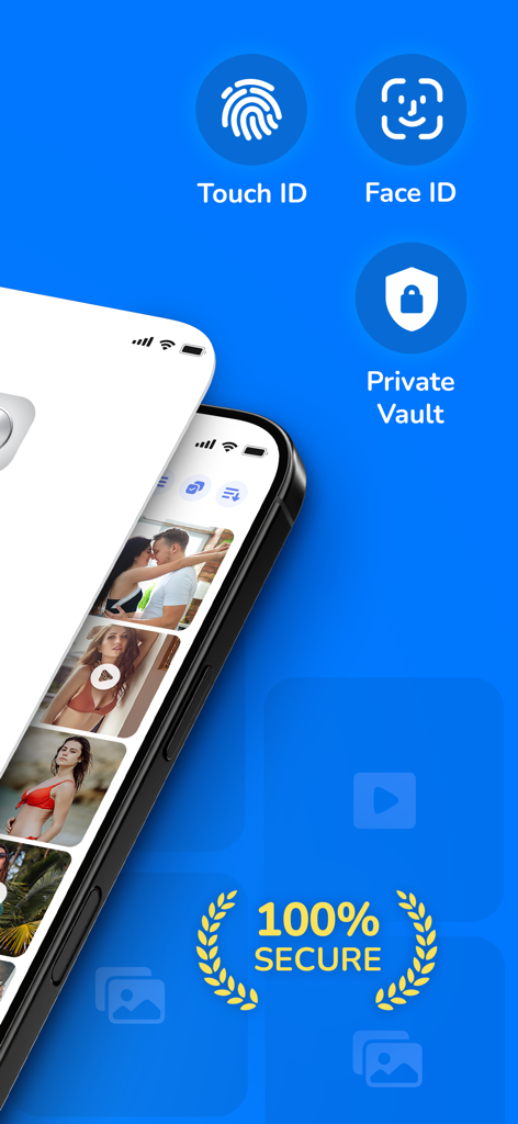 Locksy: Photo Vault & Lock - Locksy app interface showing biometric security options and private photo vault features