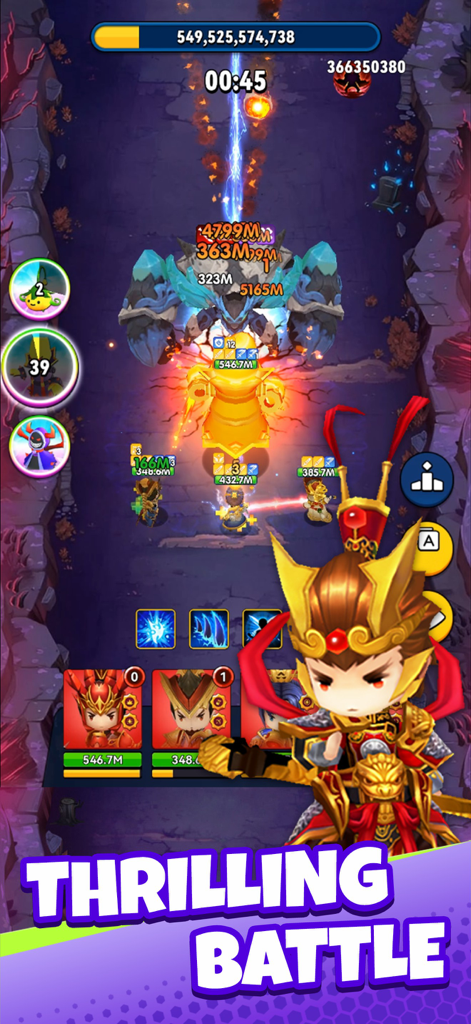 Heroes Assemble: Eternal Myths - Action-packed boss battle gameplay in Heroes Assemble Eternal Myths featuring heroes and damage numbers.