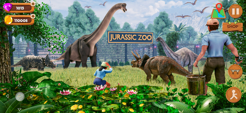 Zoo Keeper Simulator Tycoon 3D - 3D zookeeper character managing a prehistoric animal enclosure in a Jurassic Zoo simulation