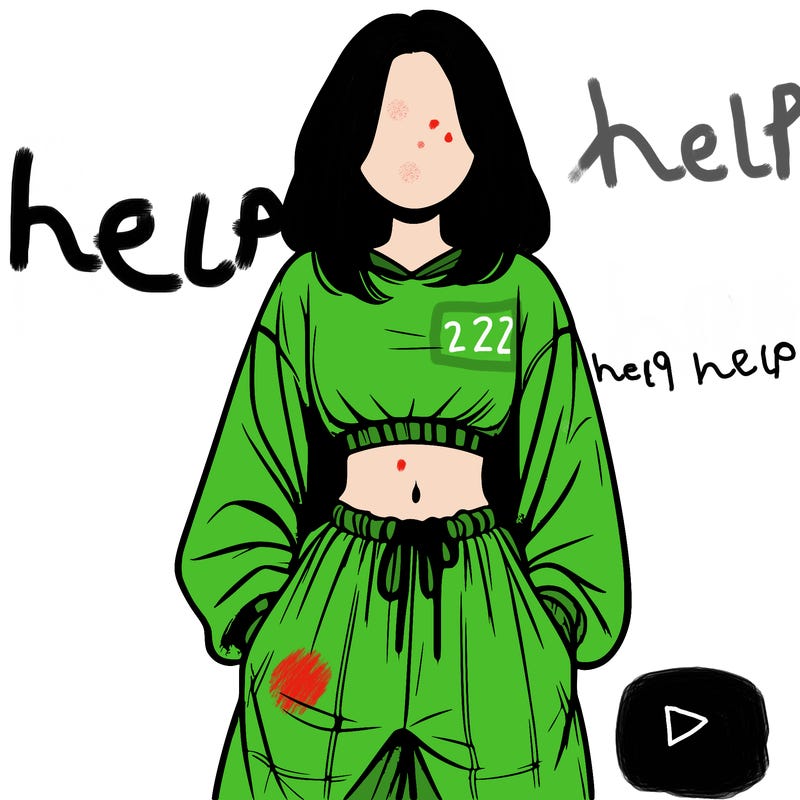 realistic girl faceless with baggy pants and a crop top