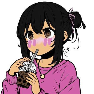 manga character drinking boba