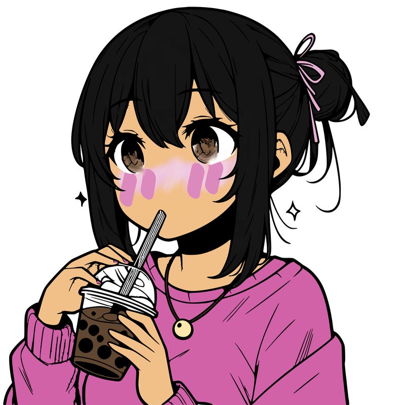 manga character drinking boba