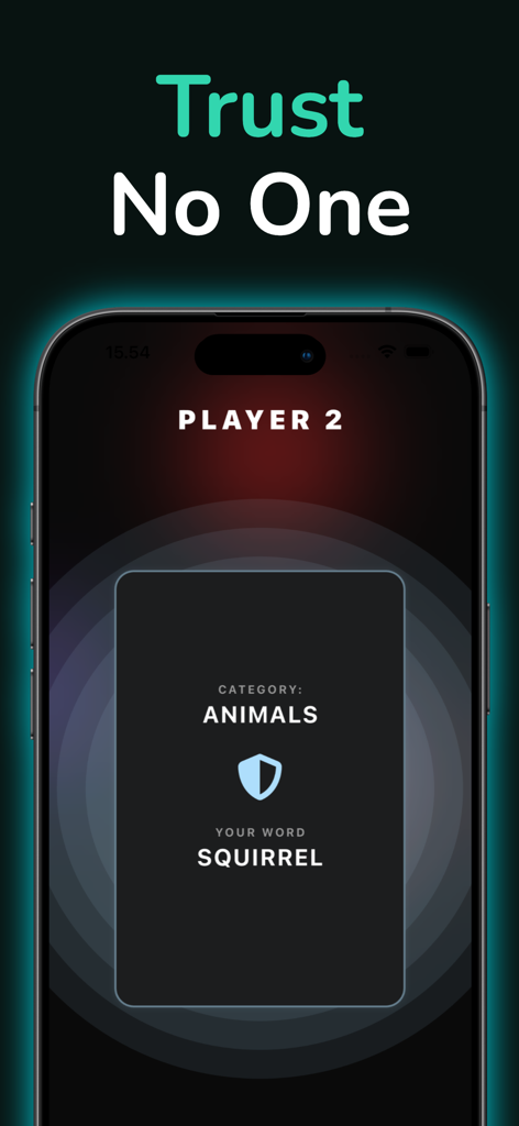 Imposter - Undercover Lie Game - Imposter game interface displaying the secret word squirrel for player two.