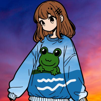 girl wearing frogging sweatshirt