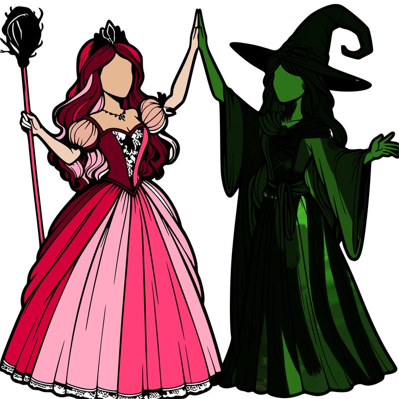 detailed realistic split of a princess and a witch