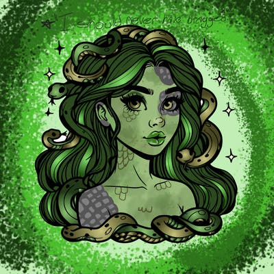 realistic girl with snakes as hair