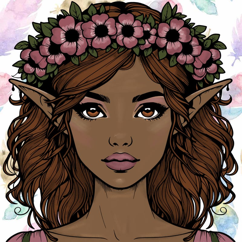 realistic female elf with flower crown