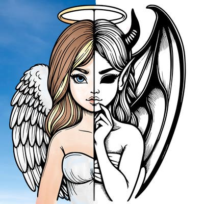 realistic angel half demon