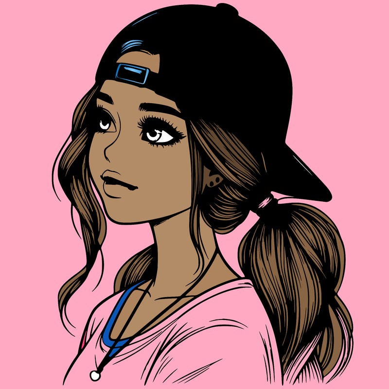 realistic girl with a backwards hat