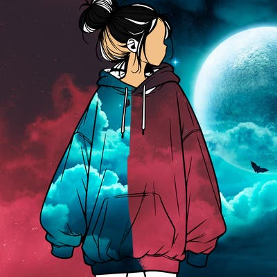 realistic girl with a oversized sweatshirt on and a bun