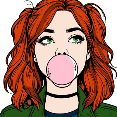 realististic girl blowing bubble -gum