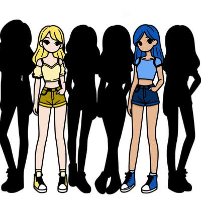 a group of girls wearing crop tops and shorts