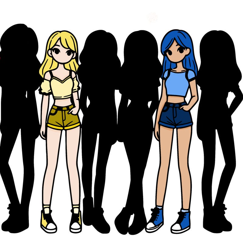 a group of girls wearing crop tops and shorts