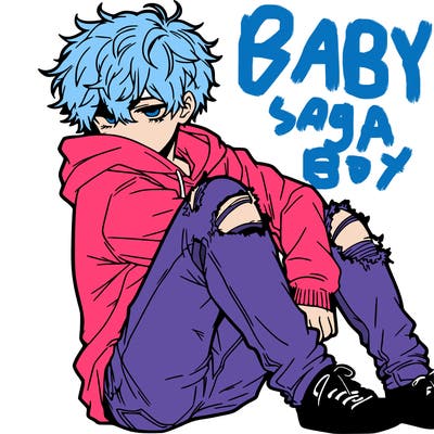 a male hoddie ripped jeans messy hair anime