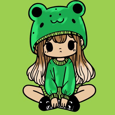 a girl wearing a frog hat and some frog socks