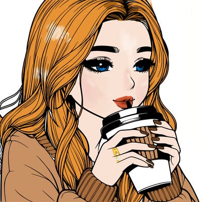 realistic girl drinking coffee