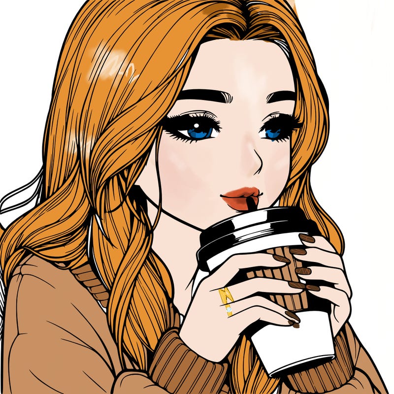 realistic girl drinking coffee