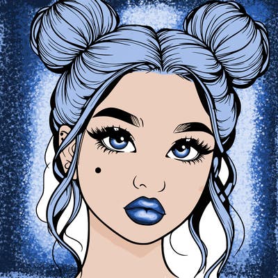 realistic girl with two buns on her hair and lips