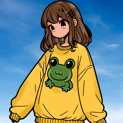 girl wearing frogging sweatshirt