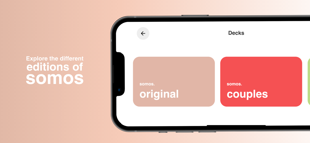 Somos 앱 화면에 원본 및 커플 카드 덱 옵션 표시