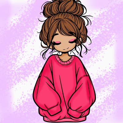 girl with baggy sweatshirt and messy bun