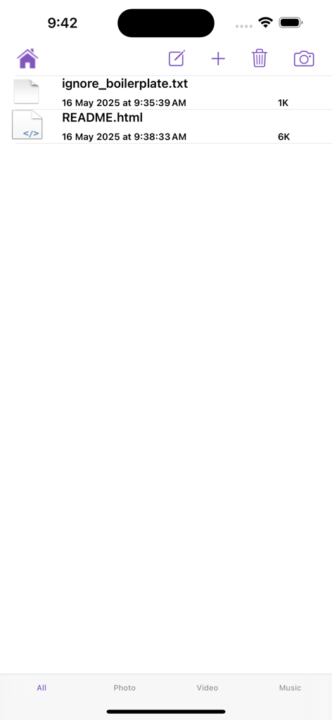uWeb Server2 - Interface of the uWeb Server2 app showing a list of shared files including a text and an HTML file.
