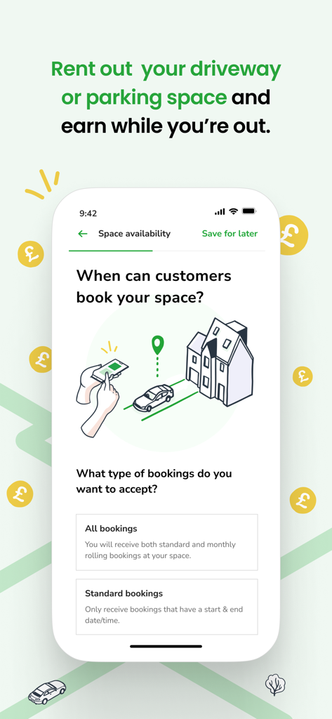 JustPark mobile app screen showing how to rent out a private driveway or parking space.