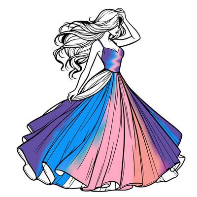 realistic woman with dress flowing in the wind