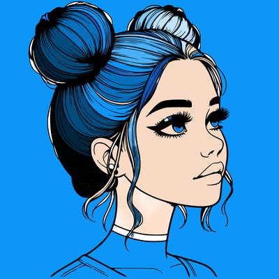 realistic girl with buns on the top of her head