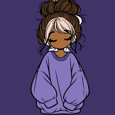 girl with baggy sweatshirt and messy bun